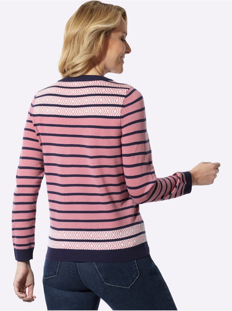 Pull à rayures motif à rayures tendance - taille standard - moda vilona Bleu Rose - Kiabi