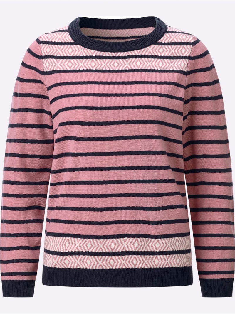 Pull à rayures motif à rayures tendance - taille standard - moda vilona Bleu Rose - Kiabi