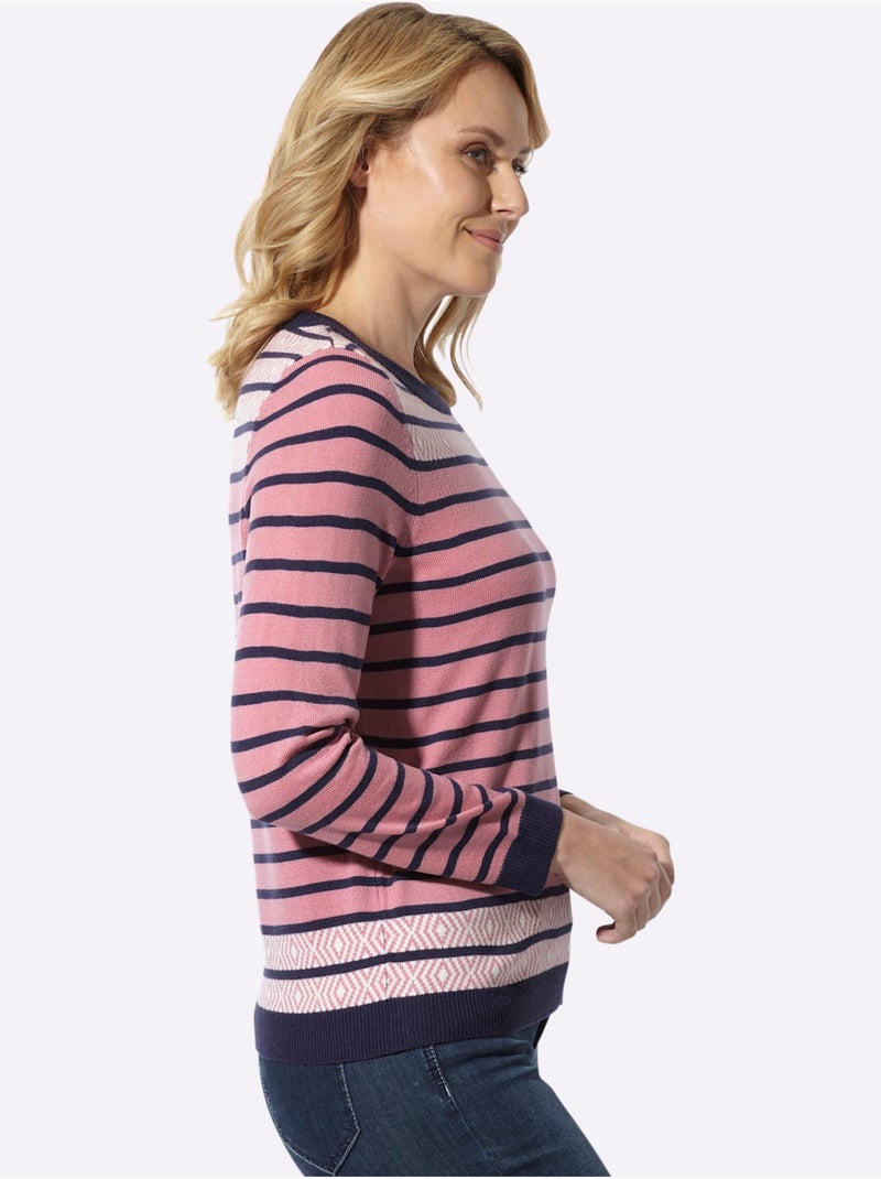 Pull à rayures motif à rayures tendance - taille standard - moda vilona Bleu Rose - Kiabi