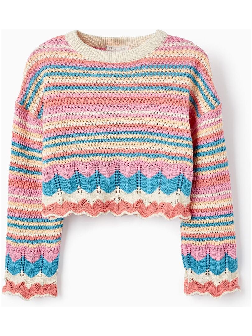 Pull à Rayures Colorées Turquoise Rose Vert - Taille 36/38 - Neuf Sans Étiquettes - Velours