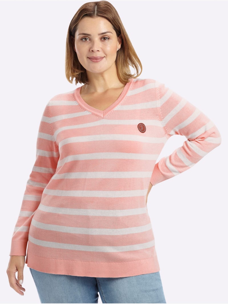 Pull à Rayures Rayures Décontractées - Taille Standard - Sheego Blanc Rose Blanc - Kiabi