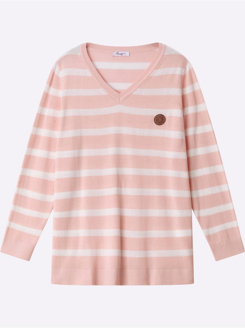 Pull à Rayures Rayures Décontractées - Taille Standard - Sheego Blanc Rose Blanc - Kiabi