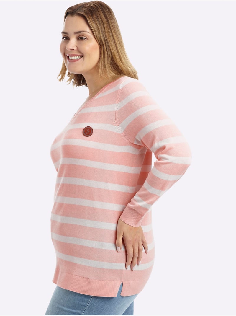 Pull à Rayures Rayures Décontractées - Taille Standard - Sheego Blanc Rose Blanc - Kiabi