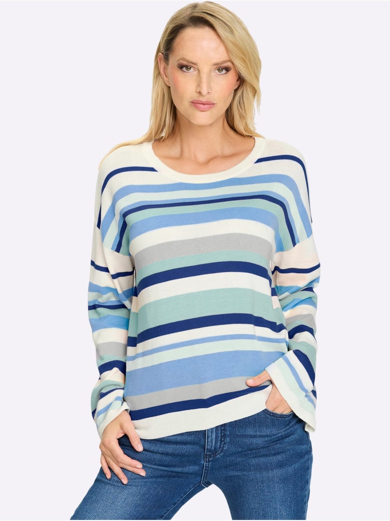 Pull à Rayures Rayures En Fils Teintés - Taille Standard - Helline Bleu Ecru Bleu - Kiabi