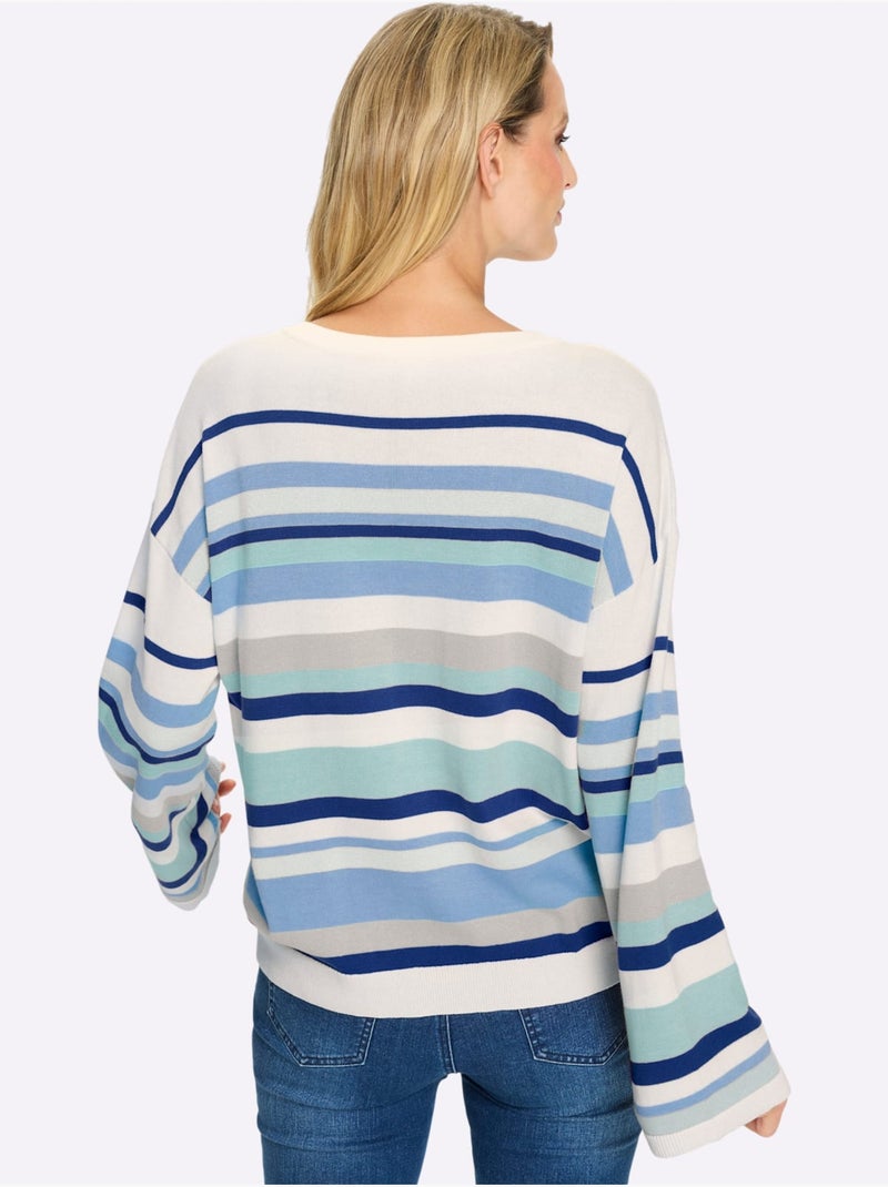 Pull à Rayures Rayures En Fils Teintés - Taille Standard - Helline Bleu Ecru Bleu - Kiabi