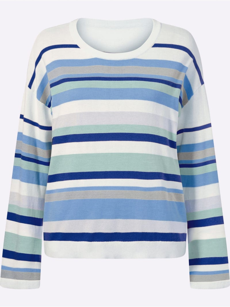 Pull à Rayures Rayures En Fils Teintés - Taille Standard - Helline Bleu Ecru Bleu - Kiabi