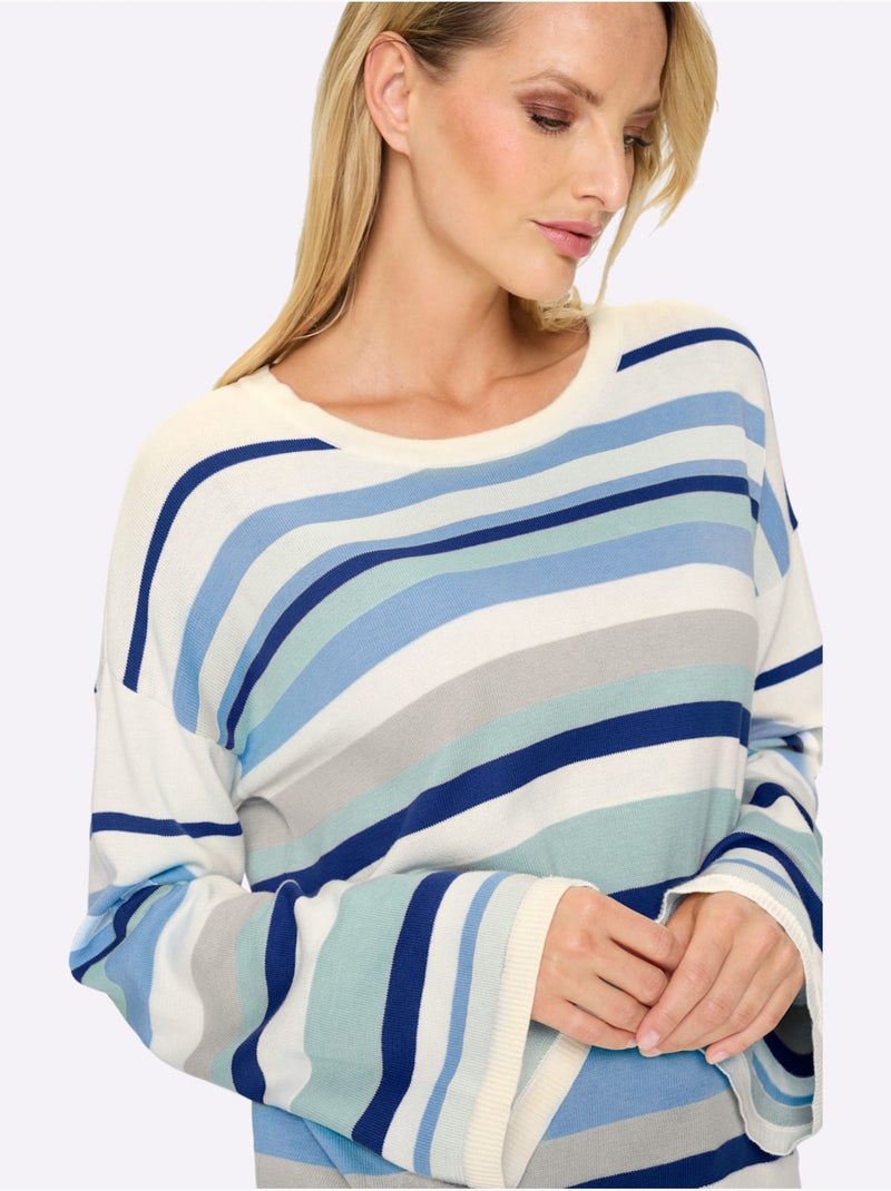 Pull à Rayures Rayures En Fils Teintés - Taille Standard - Helline Bleu Ecru Bleu - Kiabi
