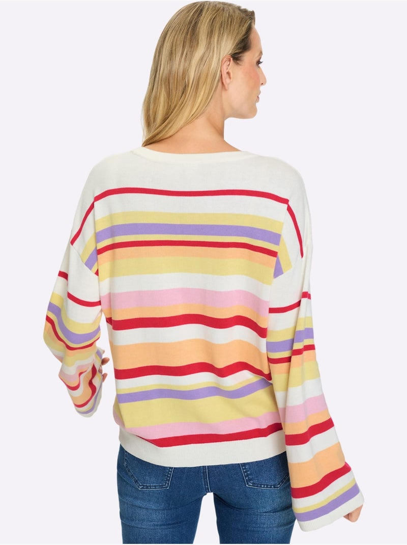 Pull à Rayures Rayures En Fils Teintés - Taille Standard - helline Écru/Jaune - Kiabi