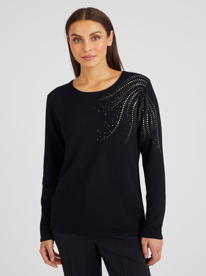 Pull à rivets fantaisie - Damart Noir - Kiabi