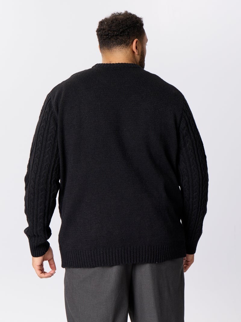 Pull à torsades à col rond Noir - Kiabi