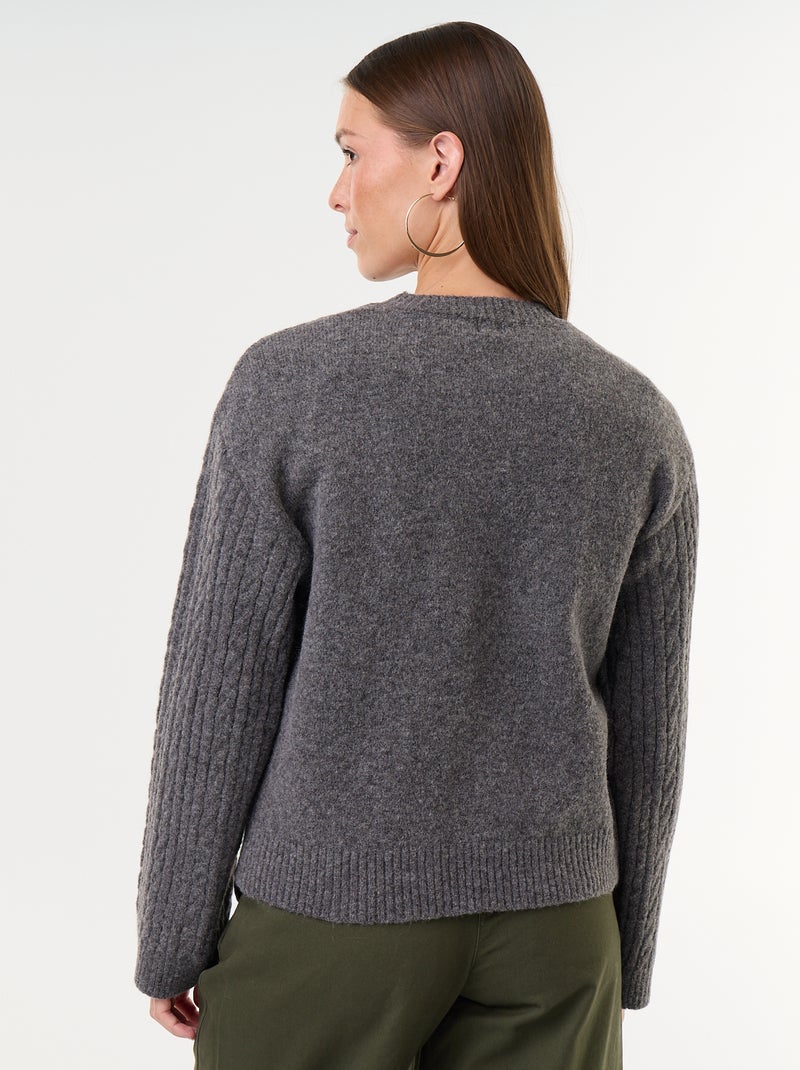 Pull à torsades col rond Gris - Kiabi