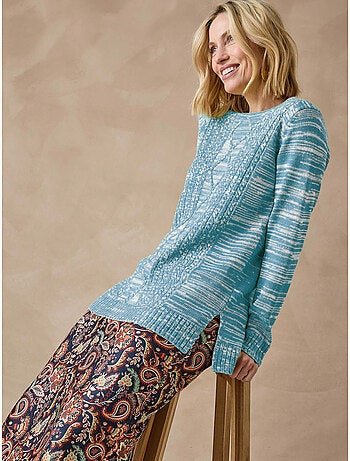 Pull à torsades encolure ronde - DAXON