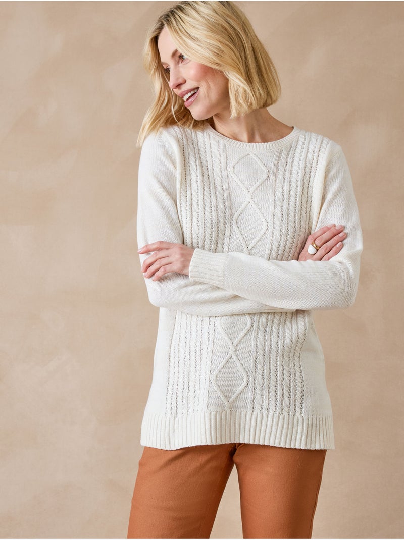 Pull à torsades encolure ronde - DAXON Ecru - Kiabi