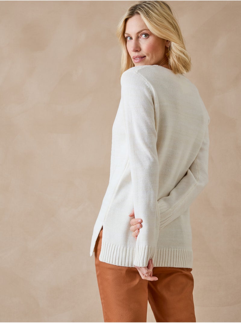 Pull à torsades encolure ronde - DAXON Ecru - Kiabi