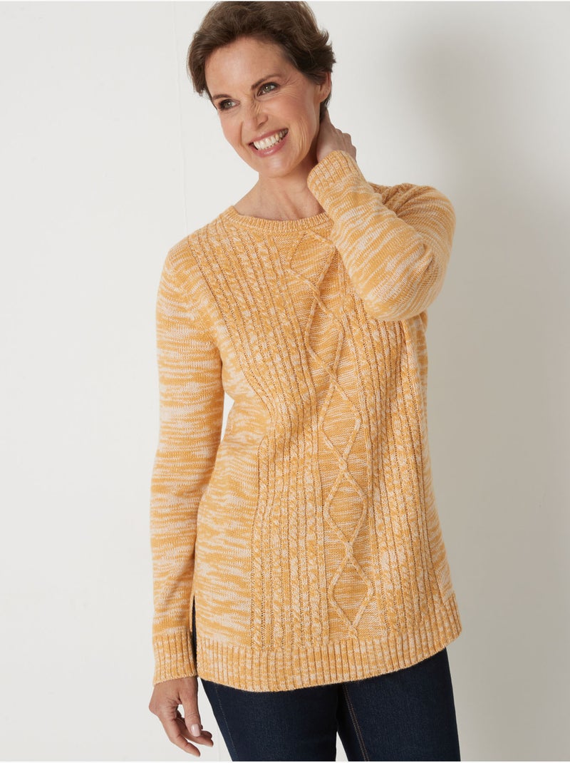 Pull à torsades encolure ronde - DAXON Ocre - Kiabi