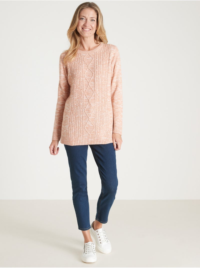 Pull à torsades encolure ronde - DAXON Saumon - Kiabi