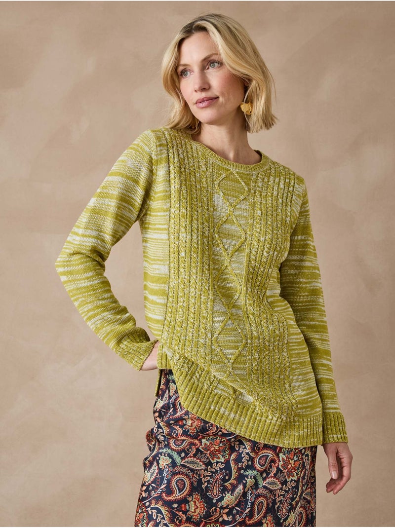 Pull à torsades encolure ronde - DAXON Vert - Kiabi