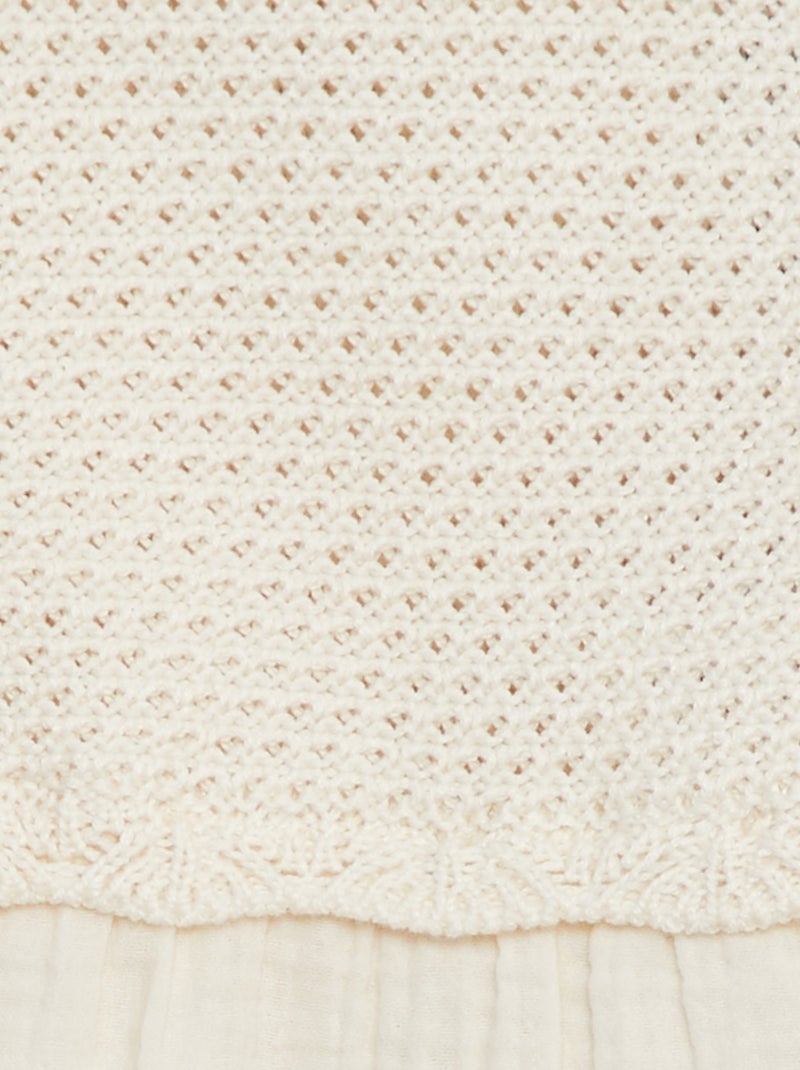 Pull à volants en maille ajourée BLANC - Kiabi