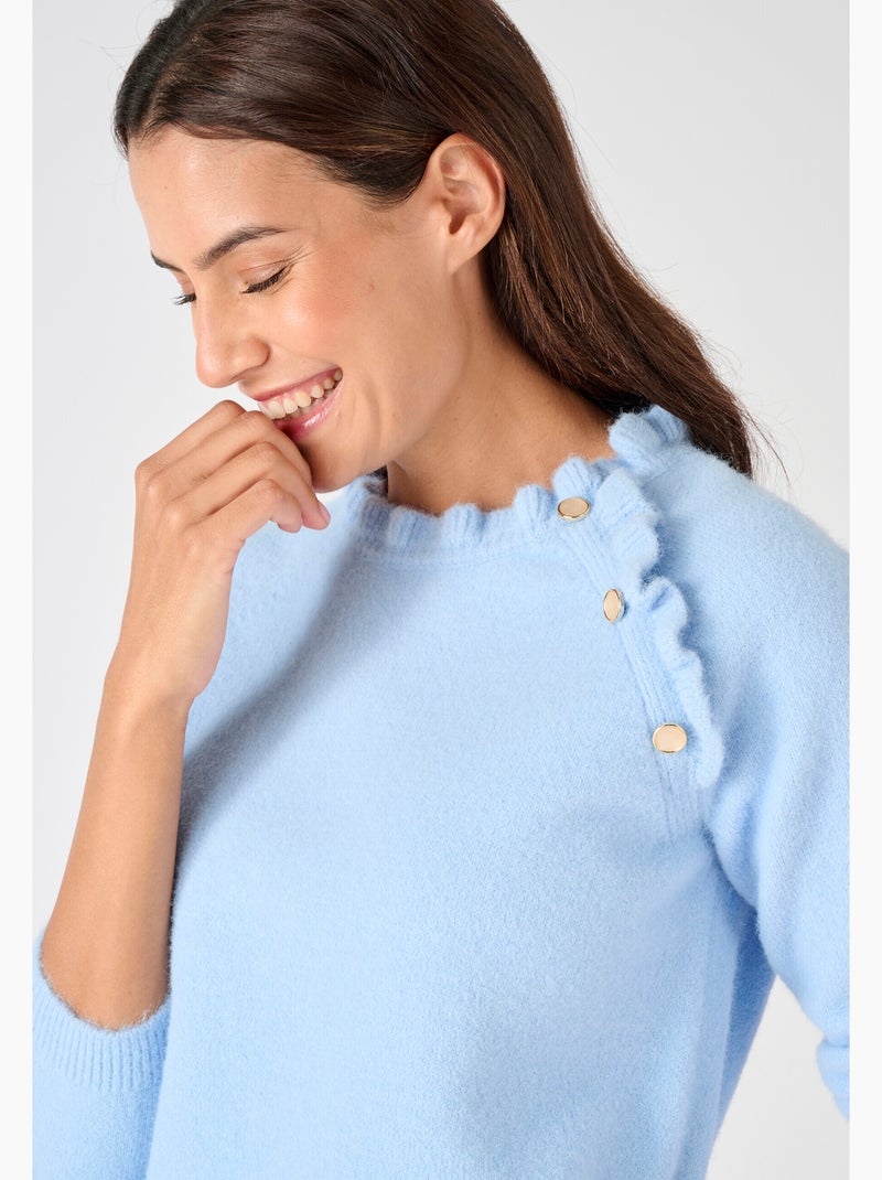 Pull à volants Thermolactyl - Damart Bleu - Kiabi