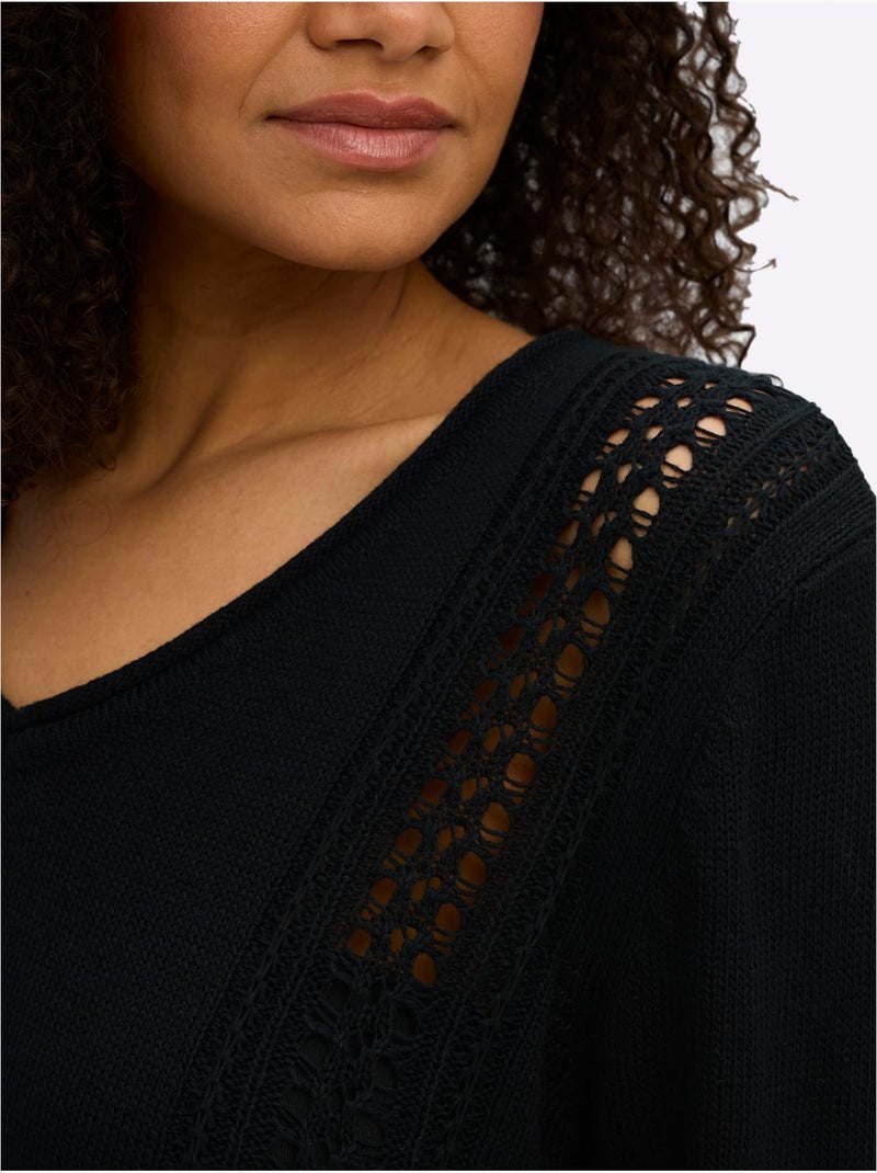 Pull Ajouré - Taille Standard - Sheego Noir - Kiabi