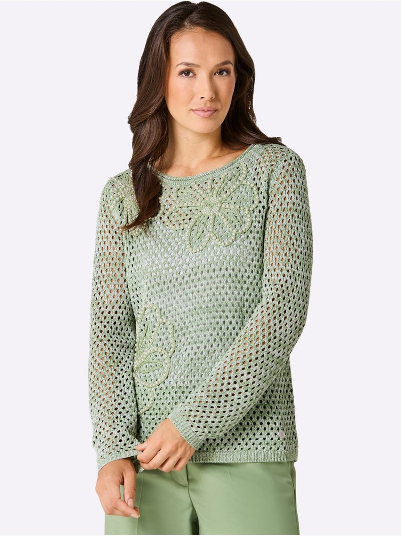 Pull Ajouré 50% Lyocell - Taille Standard - Helline Blanc Vert - Kiabi