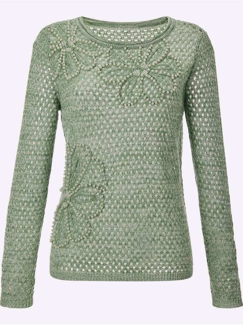 Pull Ajouré 50% Lyocell - Taille Standard - Helline Blanc Vert - Kiabi