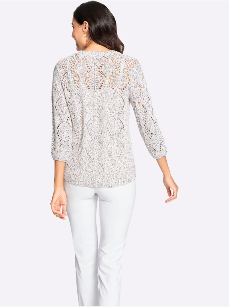 Pull Ajouré 53% Coton - Taille Standard - Witt Bleu Ecru - Kiabi