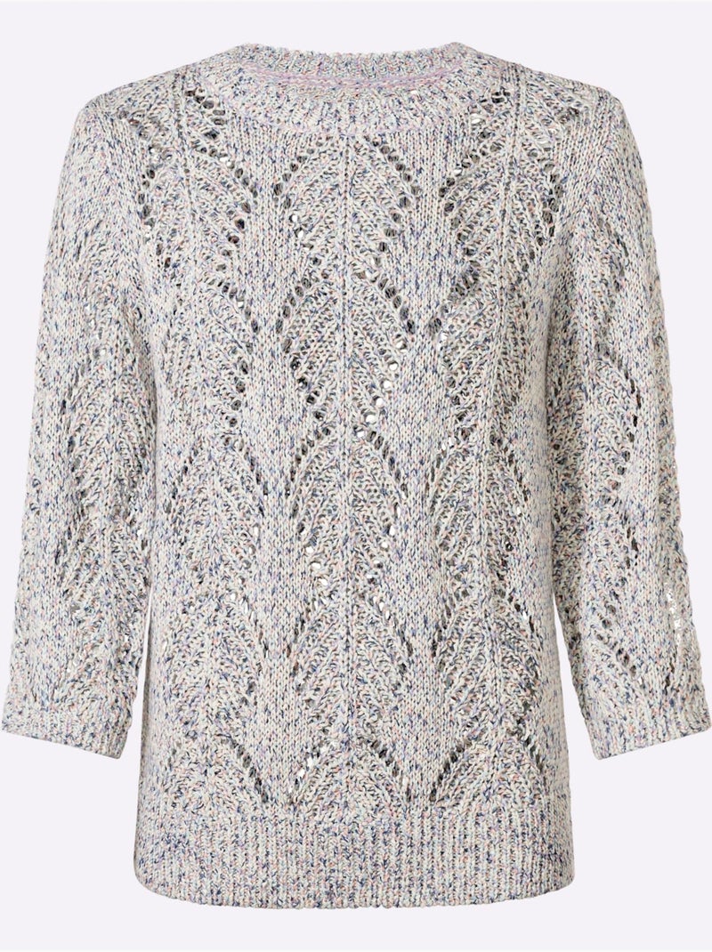 Pull Ajouré 53% Coton - Taille Standard - Witt Bleu Ecru - Kiabi
