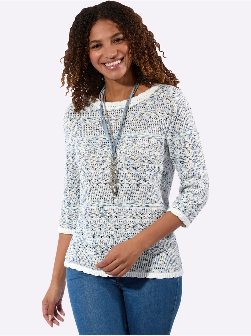 Pull Ajouré 60% Coton - Taille Standard - Witt Bleu Ecru - Kiabi