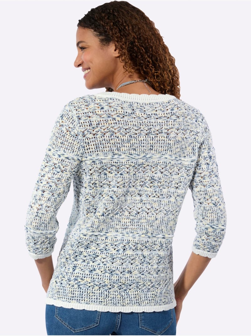 Pull Ajouré 60% Coton - Taille Standard - Witt Bleu Ecru - Kiabi