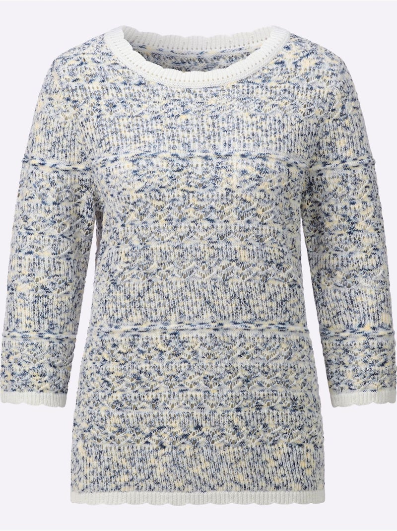 Pull Ajouré 60% Coton - Taille Standard - Witt Bleu Ecru - Kiabi
