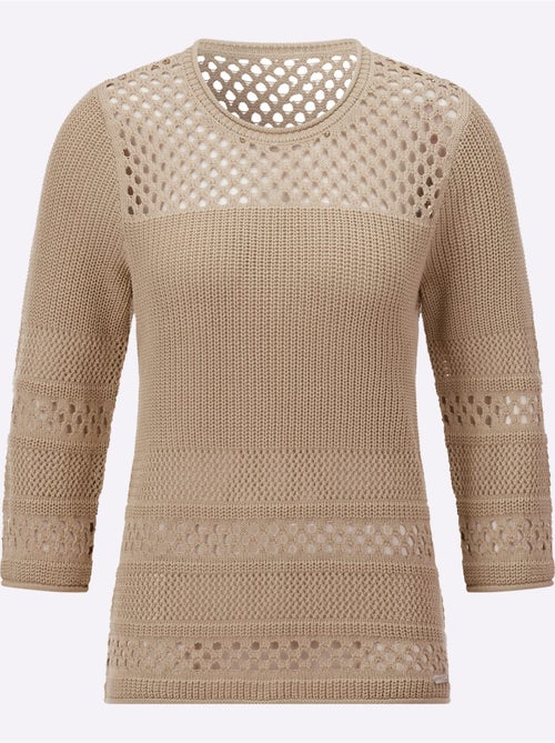 Pull ajouré à col rond et manches 3/4 avec motif tricoté - Taille standard - Witt - Kiabi