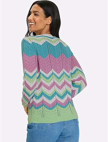 Pull ajouré à col rond et manches longues avec motif rayé - Taille standard - Moda Vilona