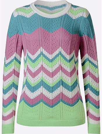 Pull ajouré à col rond et manches longues avec motif rayé - Taille standard - Moda Vilona