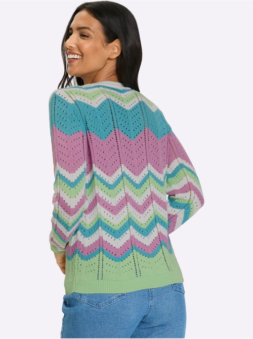Pull ajouré à col rond et manches longues avec motif rayé - Taille standard - Moda Vilona - Kiabi Pull ajouré à col rond et manches longues avec motif rayé - Taille standard - Moda Vilona - Kiabi
