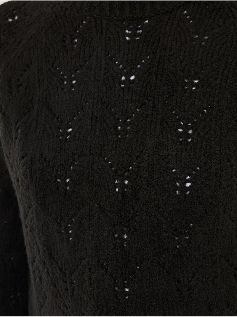 Pull ajouré à col rond Noir - Kiabi