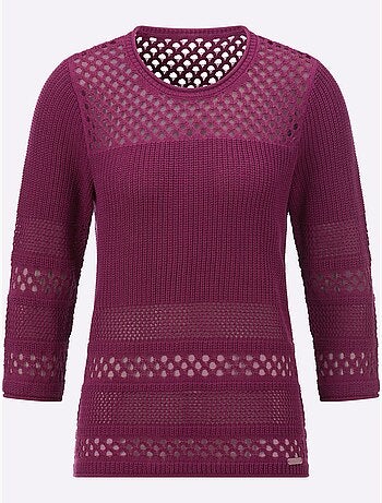 Pull ajouré à encolure ronde et manches 3/4 avec motif tricoté varié - Taille standard - Witt