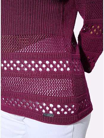 Pull ajouré à encolure ronde et manches 3/4 avec motif tricoté varié - Taille standard - Witt