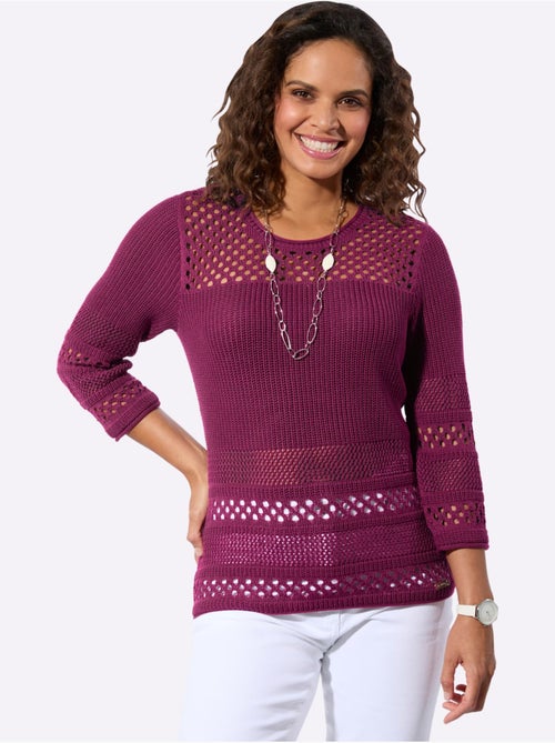 Pull ajouré à encolure ronde et manches 3/4 avec motif tricoté varié - Taille standard - Witt - Kiabi Pull ajouré à encolure ronde et manches 3/4 avec motif tricoté varié - Taille standard - Witt - Kiabi