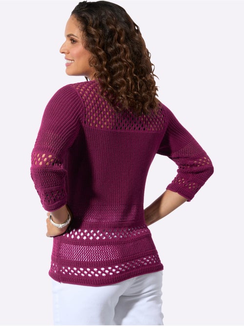 Pull ajouré à encolure ronde et manches 3/4 avec motif tricoté varié - Taille standard - Witt - Kiabi Pull ajouré à encolure ronde et manches 3/4 avec motif tricoté varié - Taille standard - Witt - Kiabi