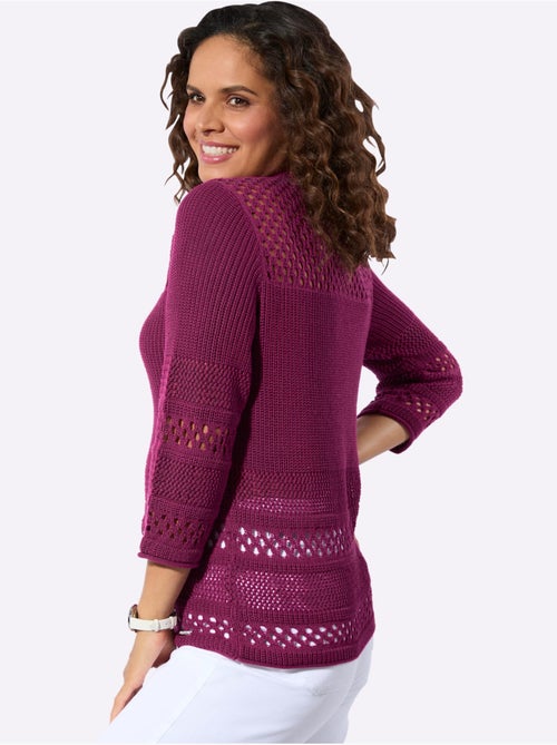 Pull ajouré à encolure ronde et manches 3/4 avec motif tricoté varié - Taille standard - Witt - Kiabi Pull ajouré à encolure ronde et manches 3/4 avec motif tricoté varié - Taille standard - Witt - Kiabi