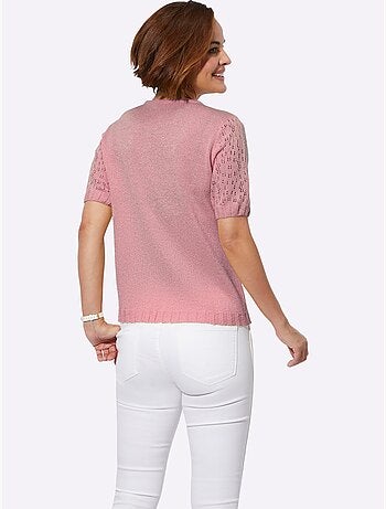 Pull à col rond avec manches courtes ajourées et finition côtelée - Taille standard - Witt