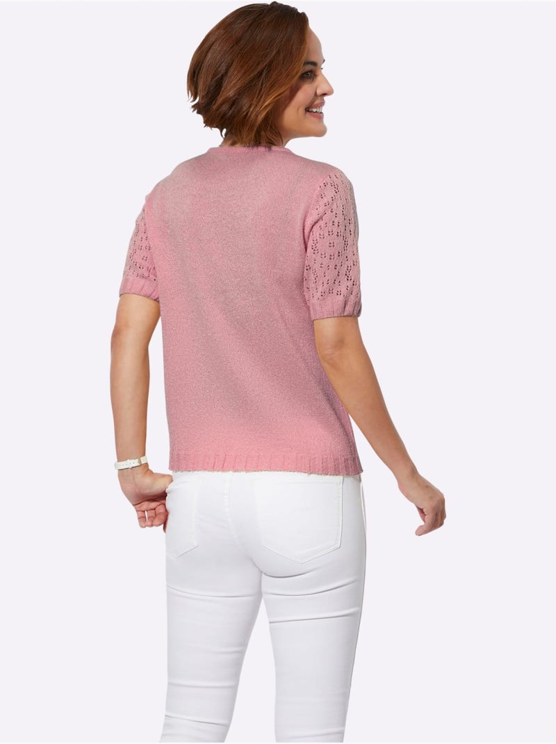 Pull ajouré à manches courtes avec finitions côtelées extensibles - Taille standard - Witt Rose - Kiabi