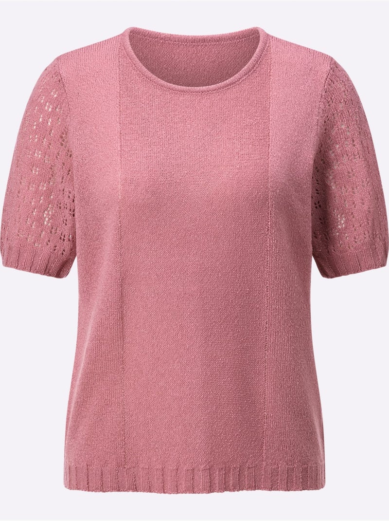 Pull ajouré à manches courtes avec finitions côtelées extensibles - Taille standard - Witt Rose - Kiabi
