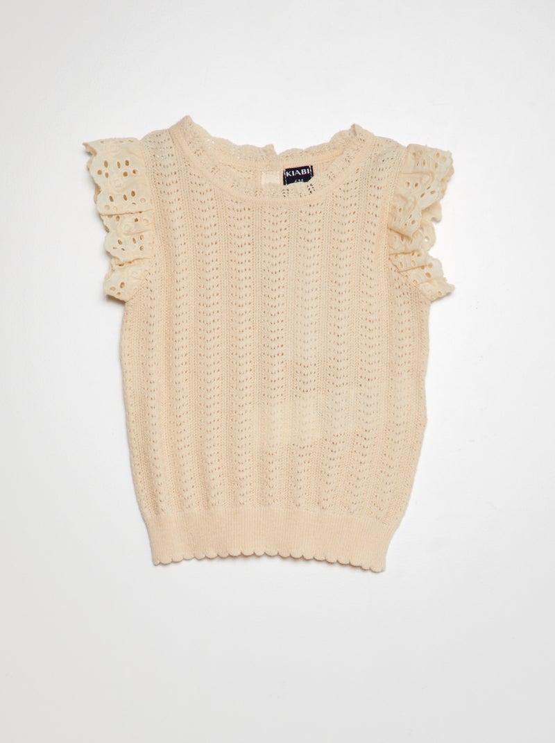 Pull ajouré à manches courtes Ecru - Kiabi