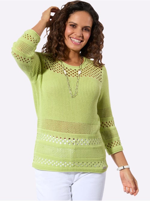 Pull ajouré avec col rond et manches 3/4 décoratif - Taille standard - Witt - Kiabi