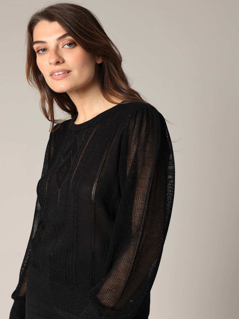 Pull ajouré avec détails transparents 'deeluxe' Noir - Kiabi