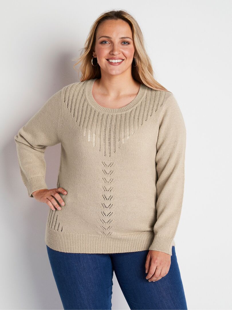 Pull Femme Ajouré Beige Globus - Taille 38 - Occasion Très Bon État - Style Intemporel