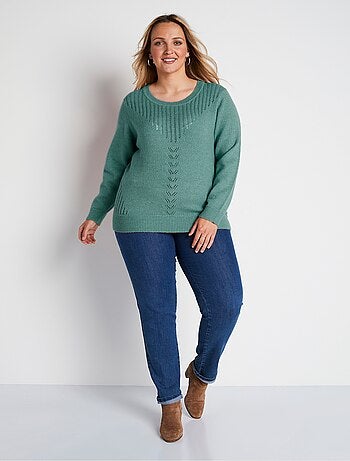 Pull ajouré avec fibres recyclées et laine