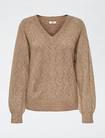 Pull ajouré col V 'Jdyaspen' uni